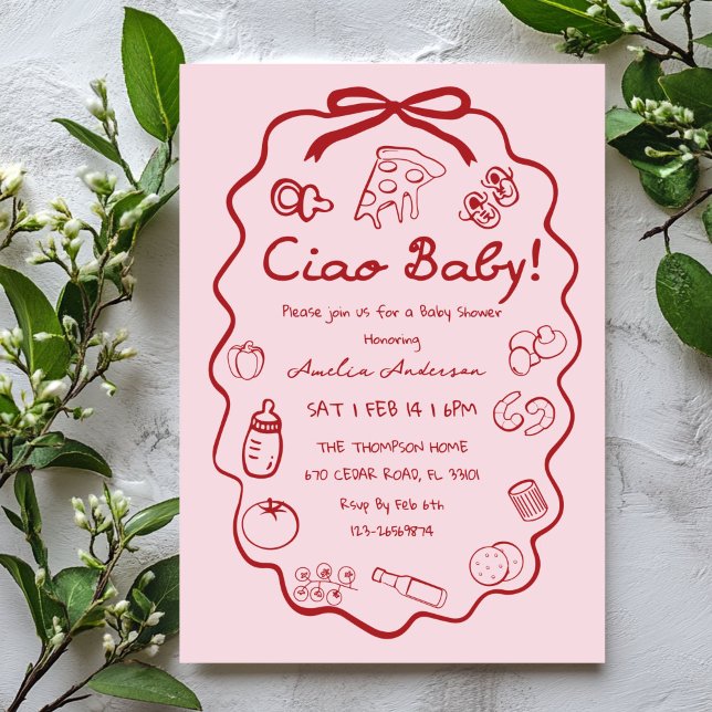 Kritzel Pizza Italiensk Ciao Baby Shower Inbjudan (Skapare uppladdad)