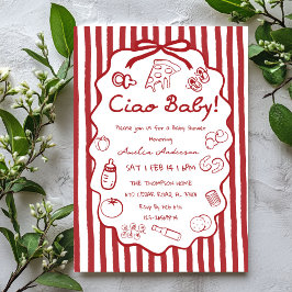 Kritzel Pizza Italiensk Ciao Baby Shower Inbjudan