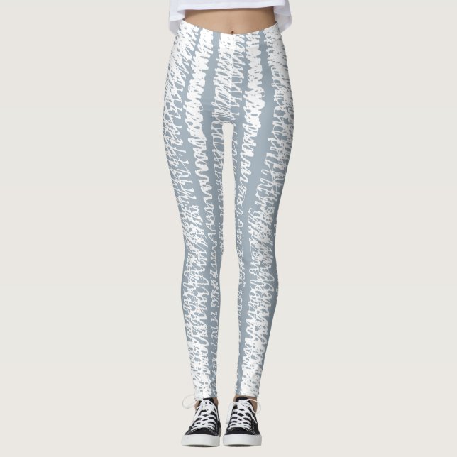Kritzel Sömlöst Abstrakt Mönster Grått Leggings (Framsida)