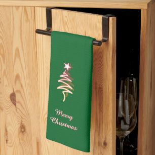 Kritzelträd + Stjärna God Jul Grön Kökshandduk