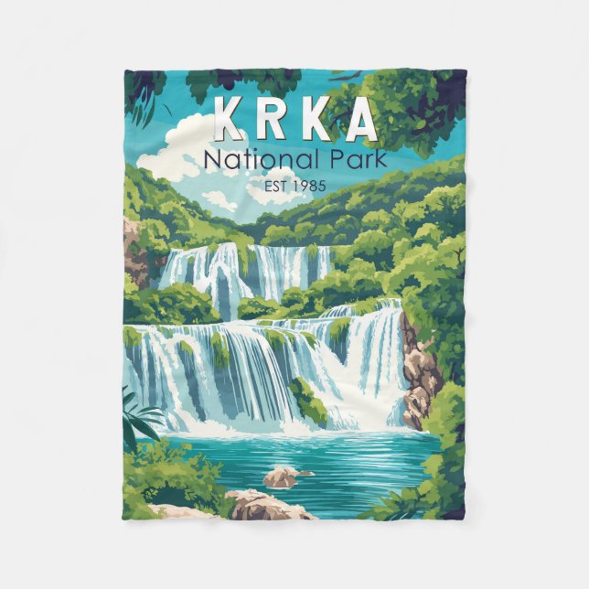 Krka National Park Kroatien Travel Art Vintage Fleecefilt (Framsidan)