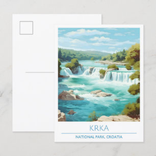 Krka nationalpark Kroatien Art Vintage resor Vykort