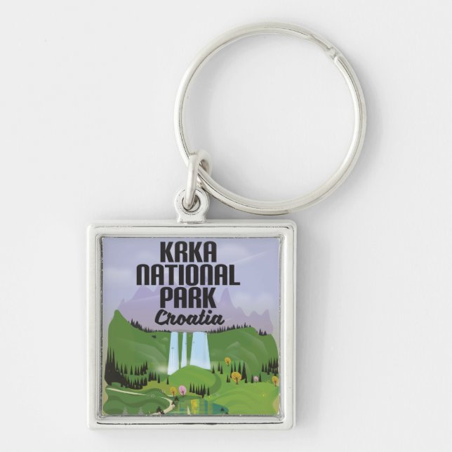 Krka nationalpark Kroatien Fyrkantig Silverfärgad Nyckelring (Framsidan)