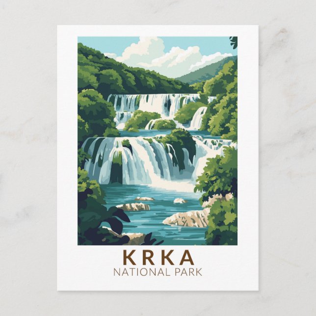 Krka nationalpark Kroatien Illustration Resa Konst Vykort (Framsida)