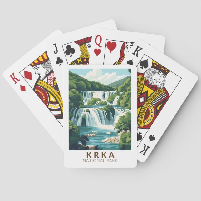 Krka nationalpark Kroatien Illustration Travel Art Casinokort (Baksidan)