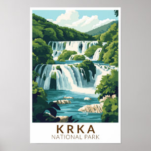 Krka nationalpark Kroatien Illustration Travel Art Poster