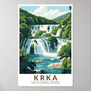 Krka nationalpark Kroatien Illustration Travel Art Poster