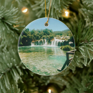 Krka Waterfalls - Krka nationalpark - Kroatien Julgransprydnad Keramik