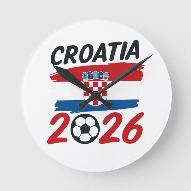 Kroatien 2026 Fotboll Fan Design Flagga Färger Rund Klocka (Framsida)