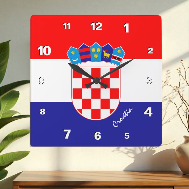 Kroatien Clock, patriotiskt hem, kroatiska Flagga Fyrkantig Klocka (Skapare uppladdad)
