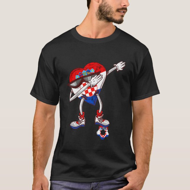 Kroatien Dabbing Heart Hrvatska Soccer Team Kroati T Shirt (Framsida)