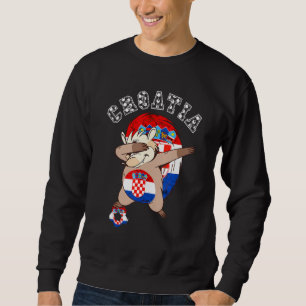 Kroatien Dabbing Hedgehog Kroatiska Flagga Hrvatsk Lång Ärmad Tröja