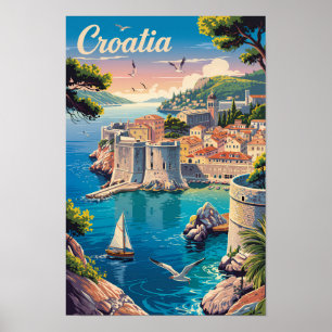 Kroatien Dubrovnik Illustration Resa Konst Vintage Poster