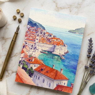 Kroatien Dubrovnik Kust Återblicksvattenfärg Vykort
