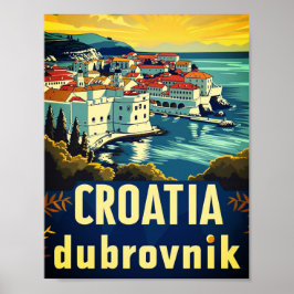 Kroatien Dubrovnik Vintage Berömd Travel Ställe Poster