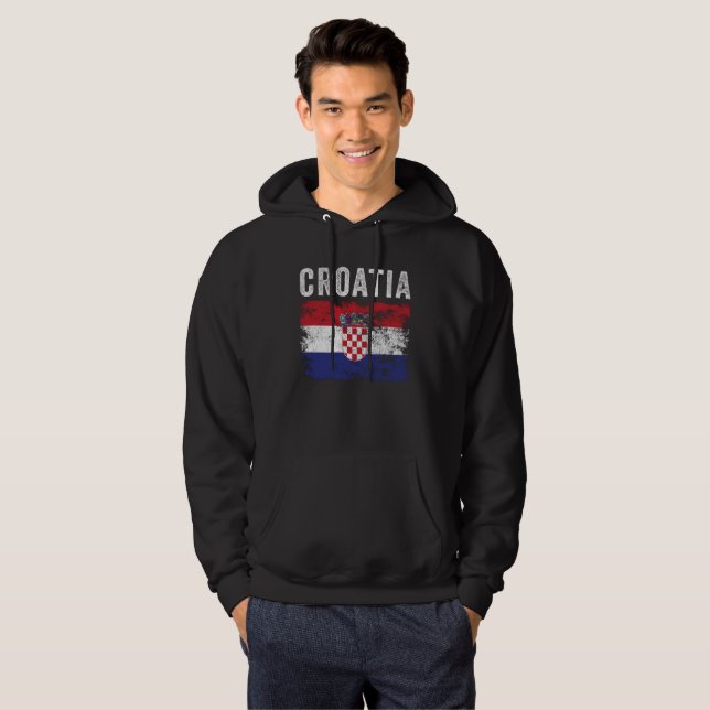 Kroatien Flagga Distress - Kroatiens Flagga Hoodie (Hel framsida)