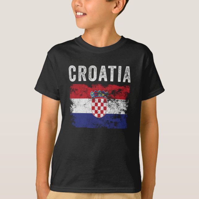 Kroatien Flagga Distress - Kroatiens Flagga T Shirt (Framsida)