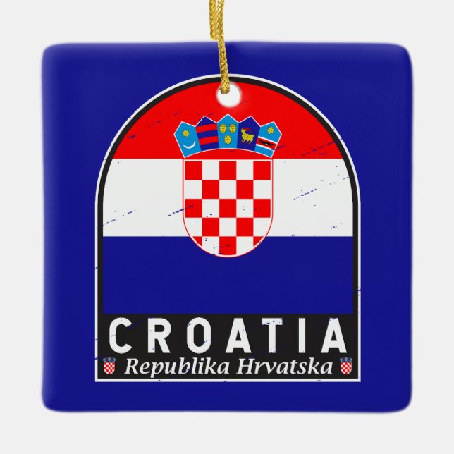 Kroatien Flagga Emblem Distress Vintage Julgransprydnad Keramik (Framsida)