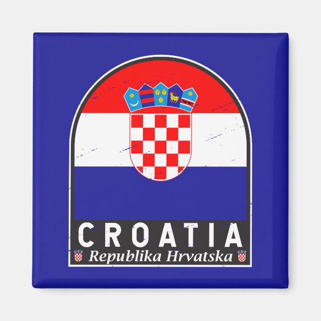 Kroatien Flagga Emblem Distress Vintage Magnet (Framsidan)