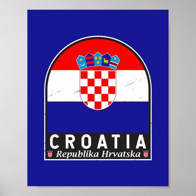 Kroatien Flagga Emblem Distress Vintage Poster (Framsidan)