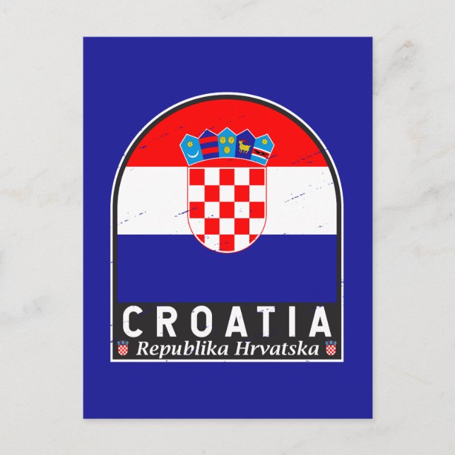 Kroatien Flagga Emblem Distress Vintage Vykort (Framsida)