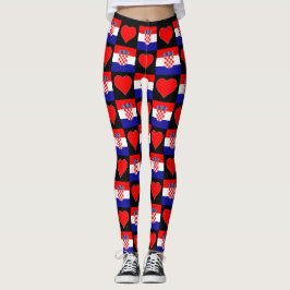 Kroatien Flagga Heart Mönster Cute Patriotic Kroat Leggings