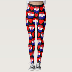 Kroatien Flagga Heart Mönster Cute Patriotic Kroat Leggings