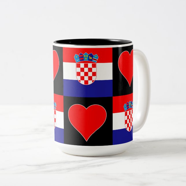 Kroatien Flagga Heart Mönster-Roligten Patriotic K Två-Tonad Mugg (Framsida höger)