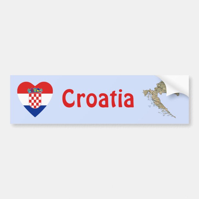 Kroatien Flagga Hjärta + Karta Bildäckslapp Bildekal (Framsidan)