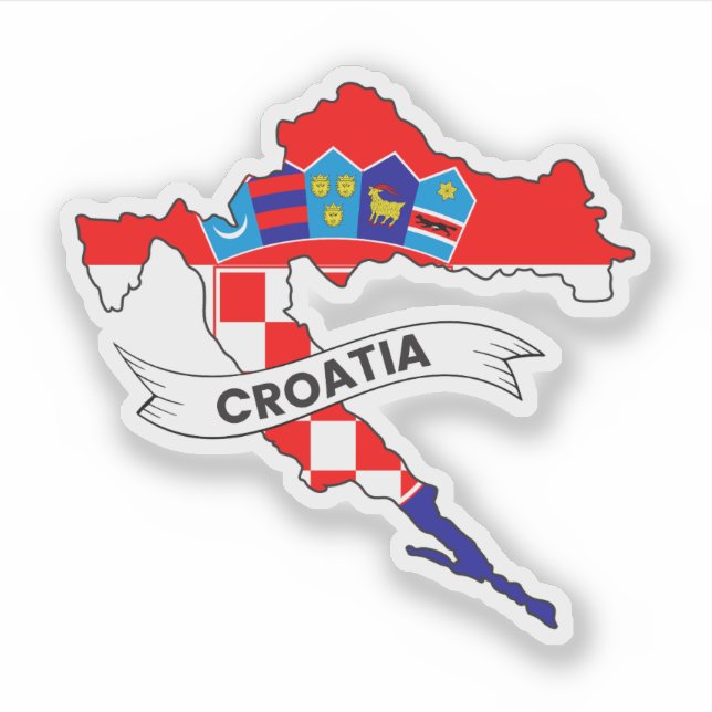 Kroatien Flagga Karta Klistermärken (Framsida)
