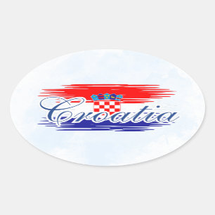 Kroatien flagga karta ovalt klistermärke
