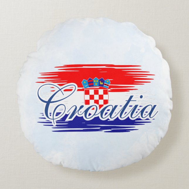Kroatien flagga karta rund kudde (Framsidan)