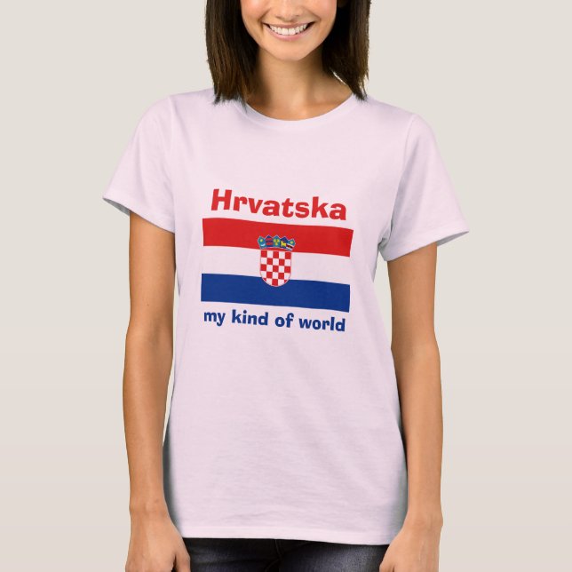 Kroatien Flagga + Karta + Text T-Shirt (Framsida)