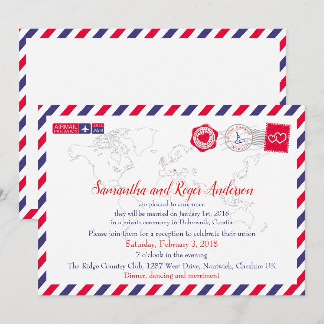 Kroatien Flygpost Bröllopsmottagning Kort (Fram/baksida)