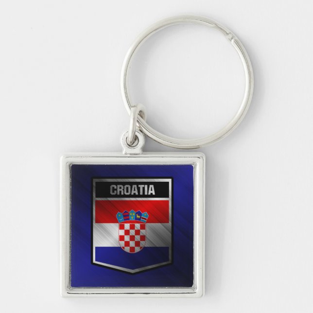 Kroatien Fyrkantig Silverfärgad Nyckelring (Framsidan)