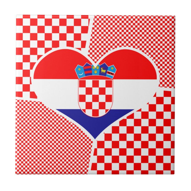 Kroatien i hjärta med rödvita Checkers keramiska T Kakelplatta (Framsidan)