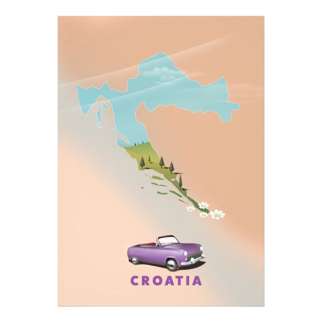Kroatien karta Illustrerad tryckt affisch. Fototryck (Framsidan)