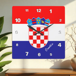 Kroatien klocka, patriotisk hem, kroatisk flagga fyrkantig klocka