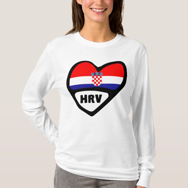 Kroatien Land Code Flagga Heart Hrvatska T Shirt (Framsida)
