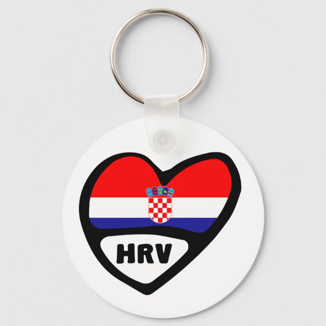 Kroatien Land Code Flagga Heart Nyckelring, HRV Nyckelring (Framsida)