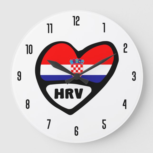 Kroatien Land Code HRV Hrvatska Flagga Heart Stor Klocka (Framsida)