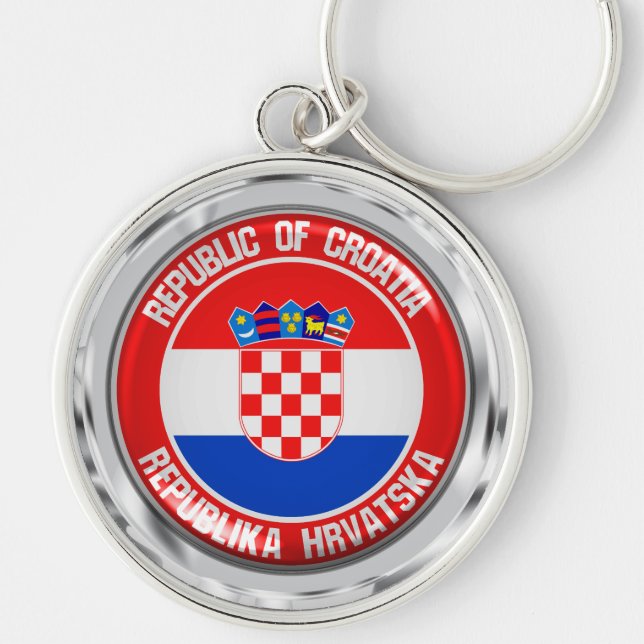 Kroatien Round Emblem Rund Silverfärgad Nyckelring (Framsidan)