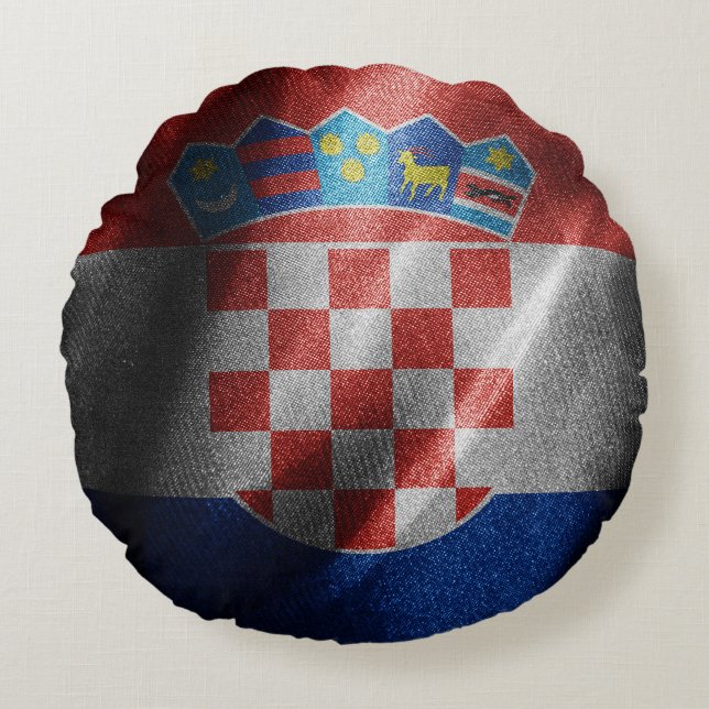 Kroatien silke flagga rund kudde (Framsidan)
