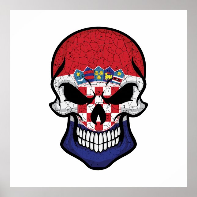 Kroatien Smiling Skull Flagga Poster (Framsidan)