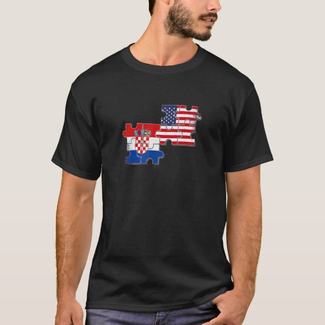 Kroatien Usa Roots Kroatiska amerikanska Flagga Hr T Shirt (Framsida)