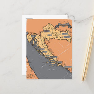 Kroatien Vintage gammal karta Meddelande Vykort