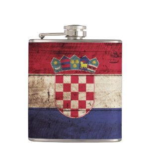 Kroatienflagga på gammalt Wood korn Fickplunta