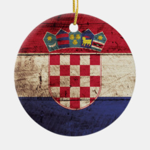 Kroatienflagga på gammalt Wood korn Julgransprydnad Keramik