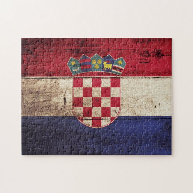 Kroatienflagga på gammalt Wood korn Pussel (Horisontell)