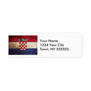 Kroatienflagga på gammalt Wood korn Returadress Etikett